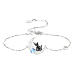 VOUSEZ - Pulsera plata 925 gato negro piedra luna