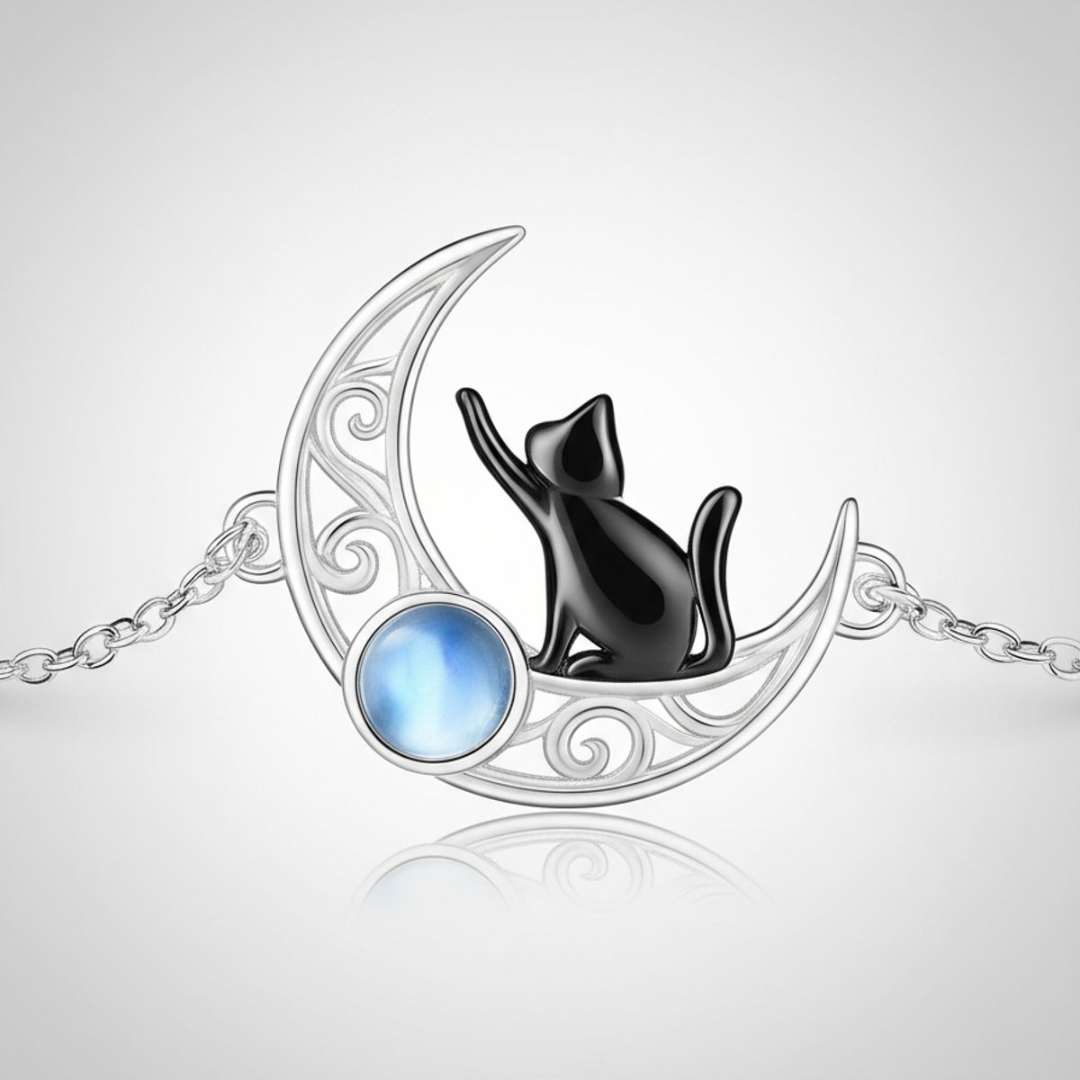 VOUSEZ - Pulsera plata 925 gato negro piedra luna