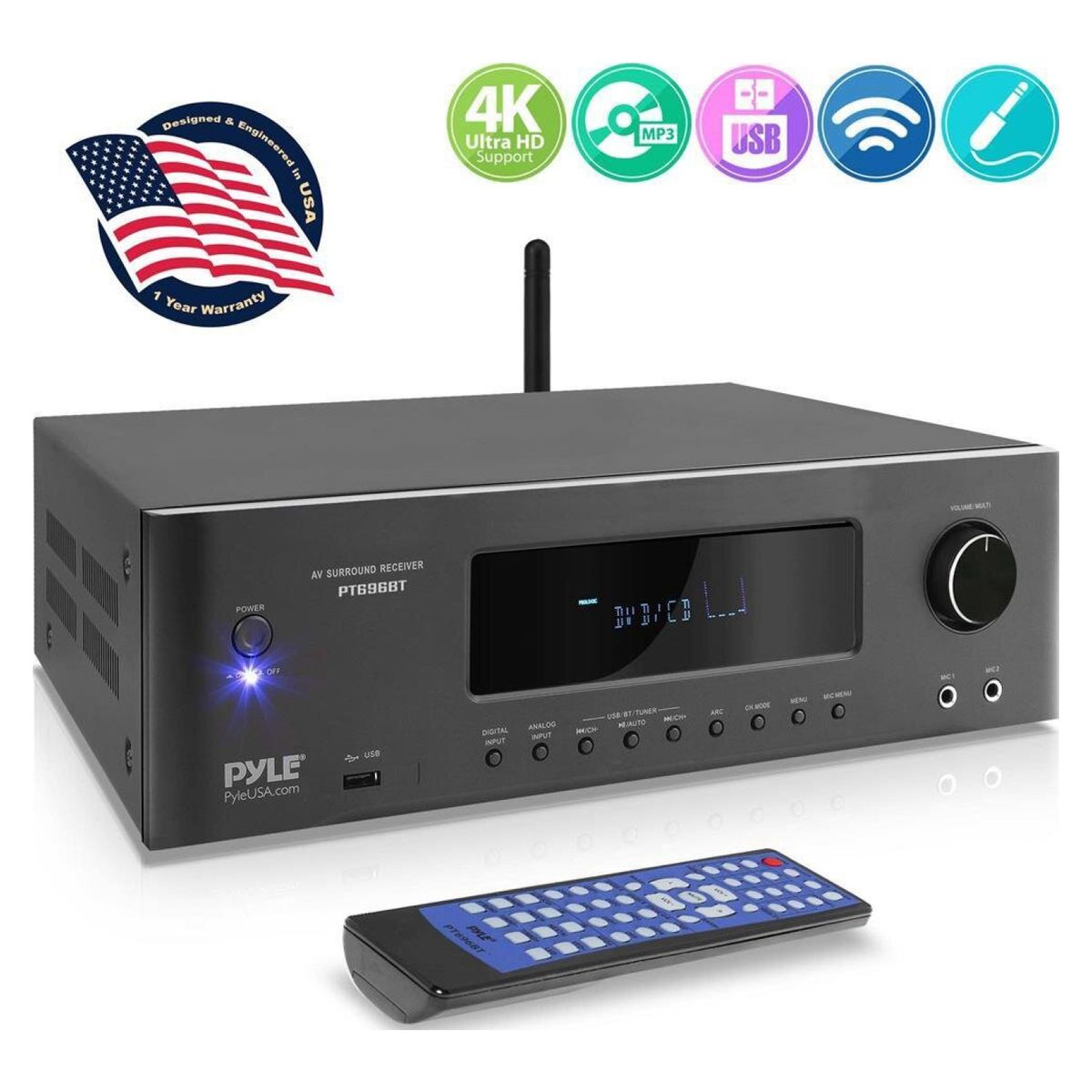 PYLE PURE CLEAN - Amplificador Home Theater 5.2 Con Bluetooth