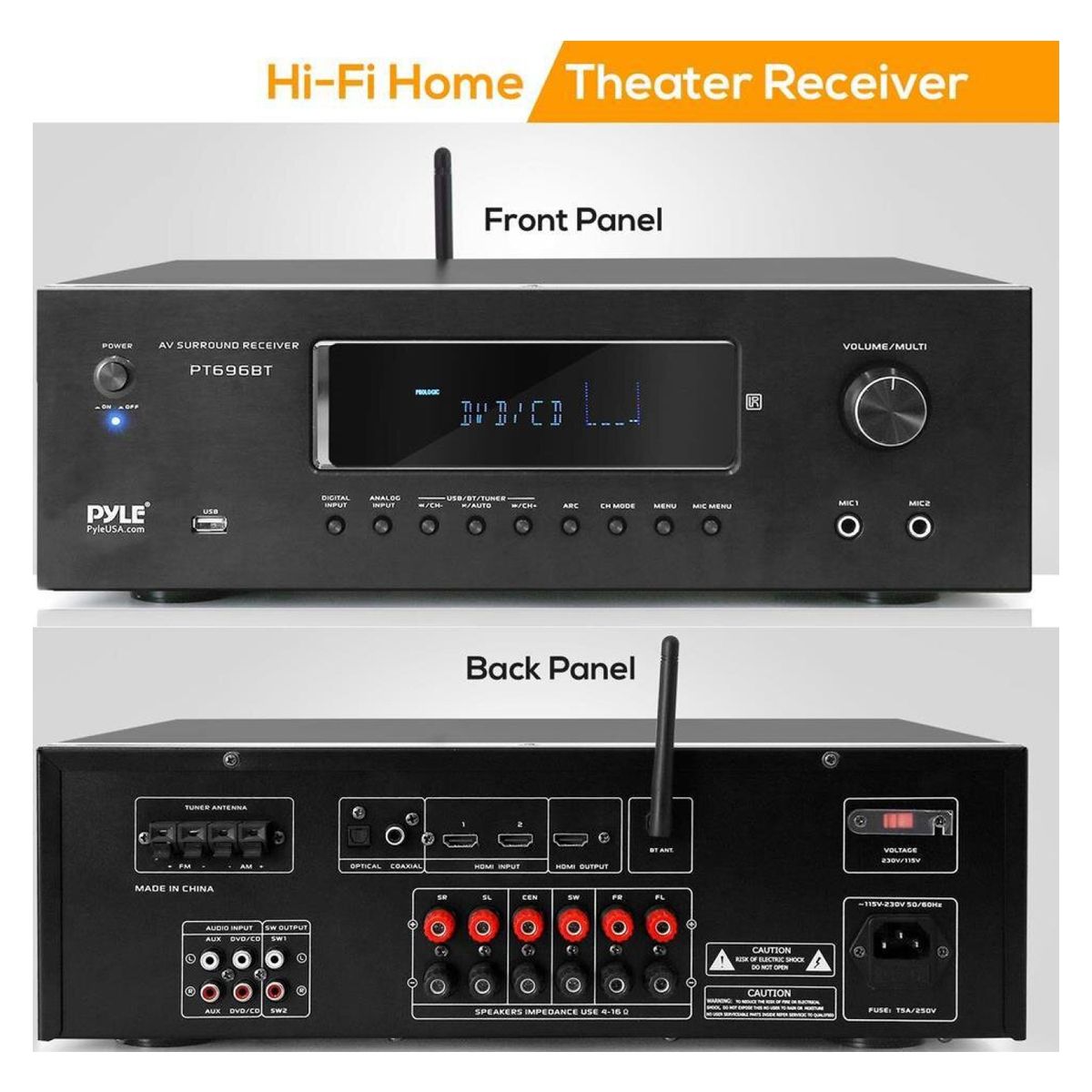 PYLE PURE CLEAN - Amplificador Home Theater 5.2 Con Bluetooth