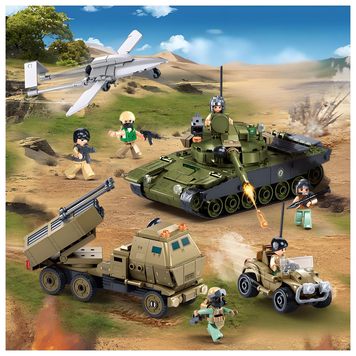 AZULAMAR - Juguete Bloques De Tanques Militar Coche Blindado Kit Regalo