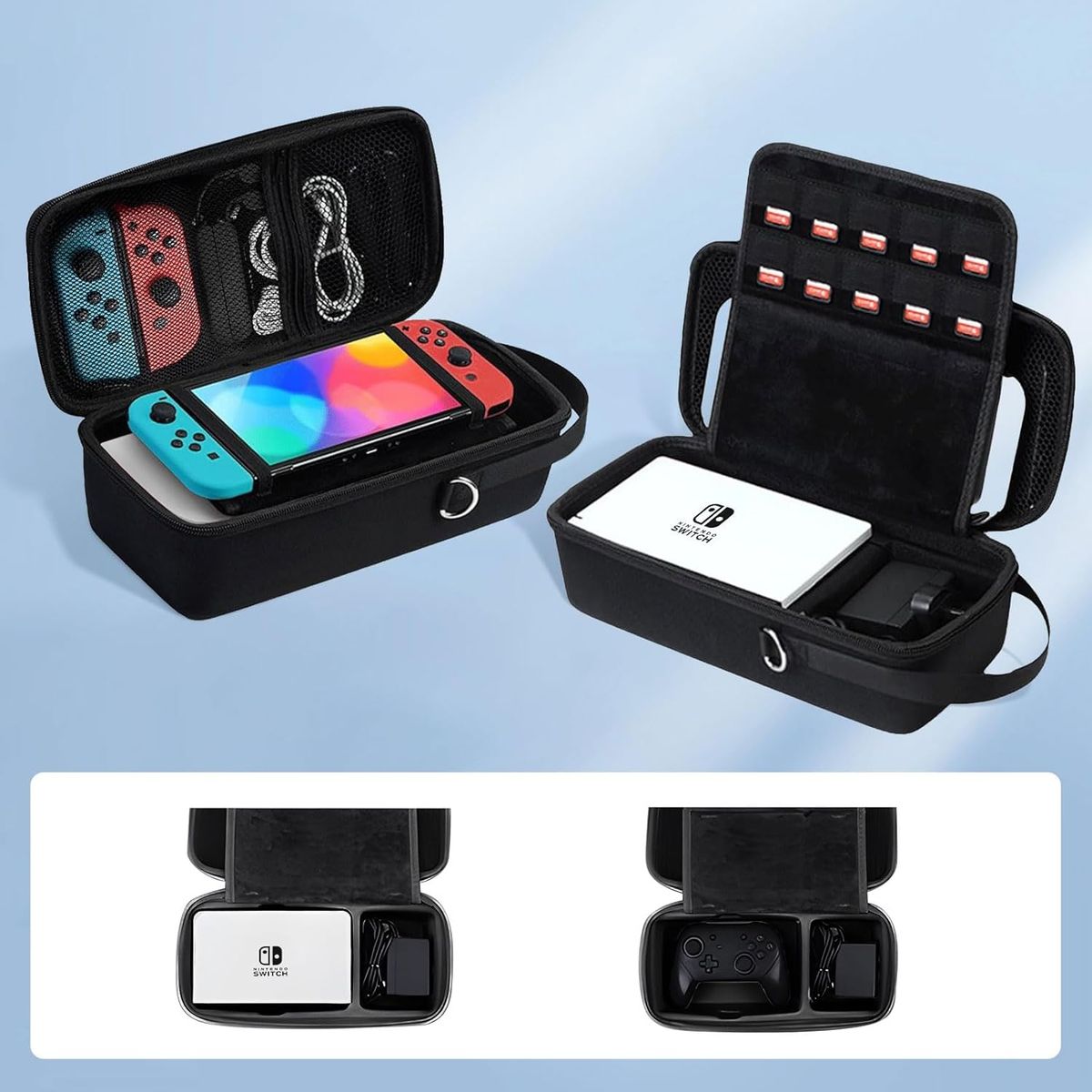 KUANGYE - Estuche Funda Para Nintendo Switch Oled Gran Capacidad Viaje Negro