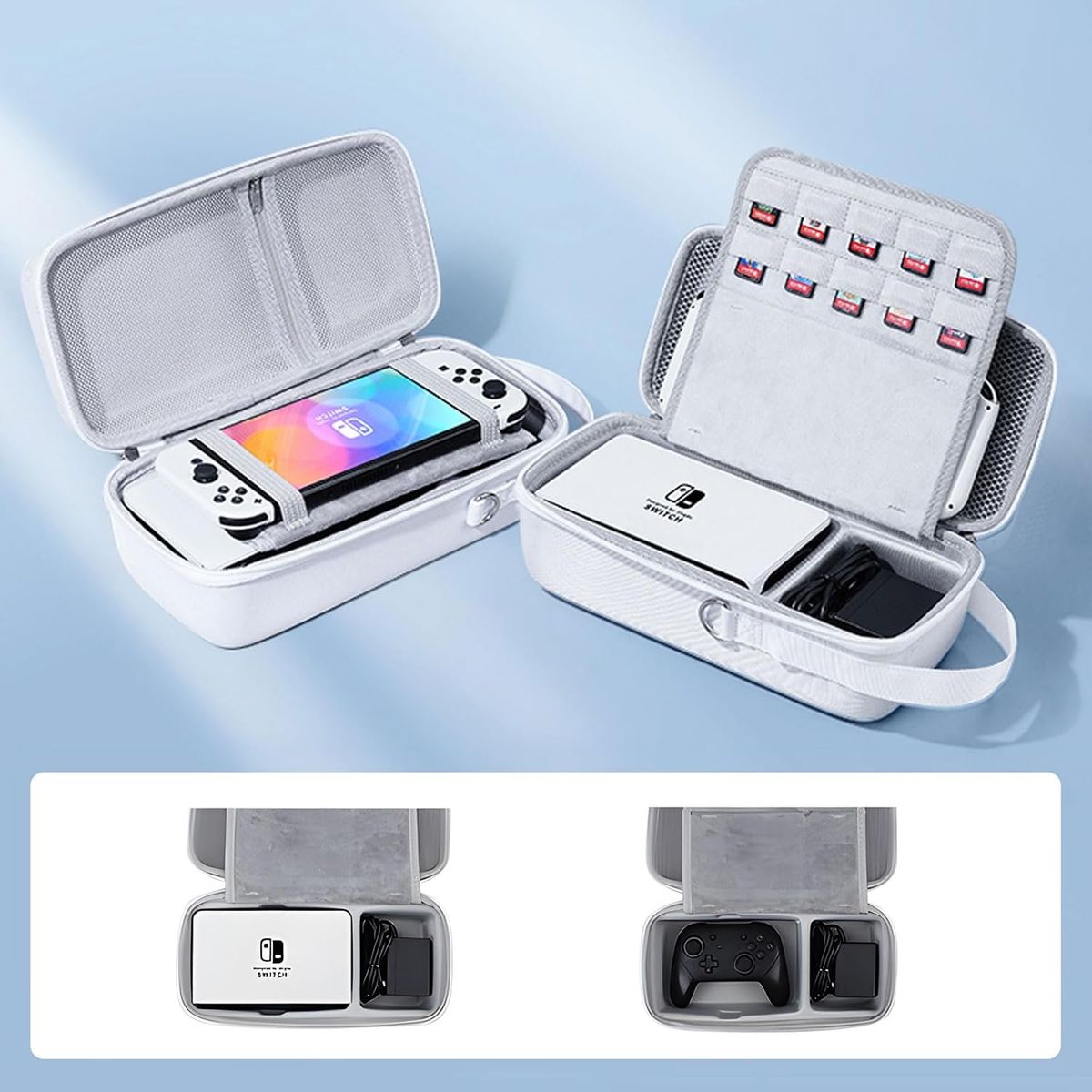 KUANGYE - Estuche Funda Para Nintendo Switch Oled Gran Capacidad Viaje Blanco