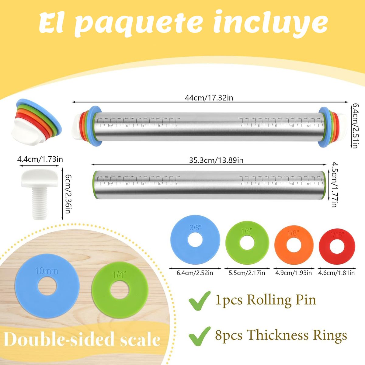 GENERICO - 2 Piezas Rodillo Con Anillos De Grosor Ajustable Para Hornear