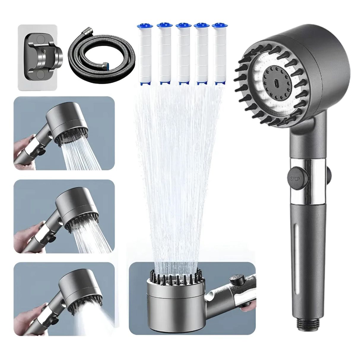 ATURE - Ducha De Alta Presión 4 Modos Con 5 Filtros Y Mangueras
