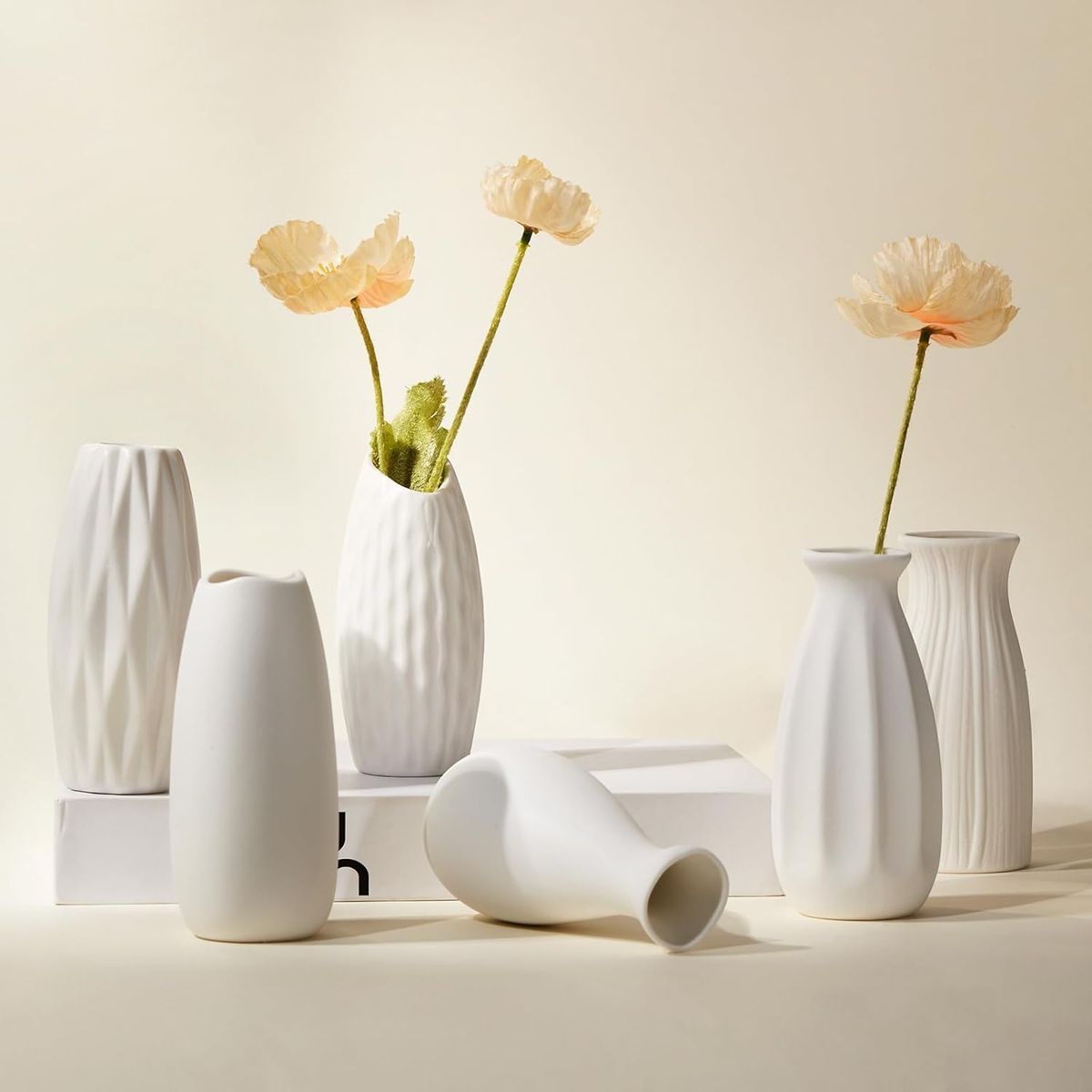 TATEE - set 6 Floreros cerámica Adornos 13cm  Estilo nórdico Blanco