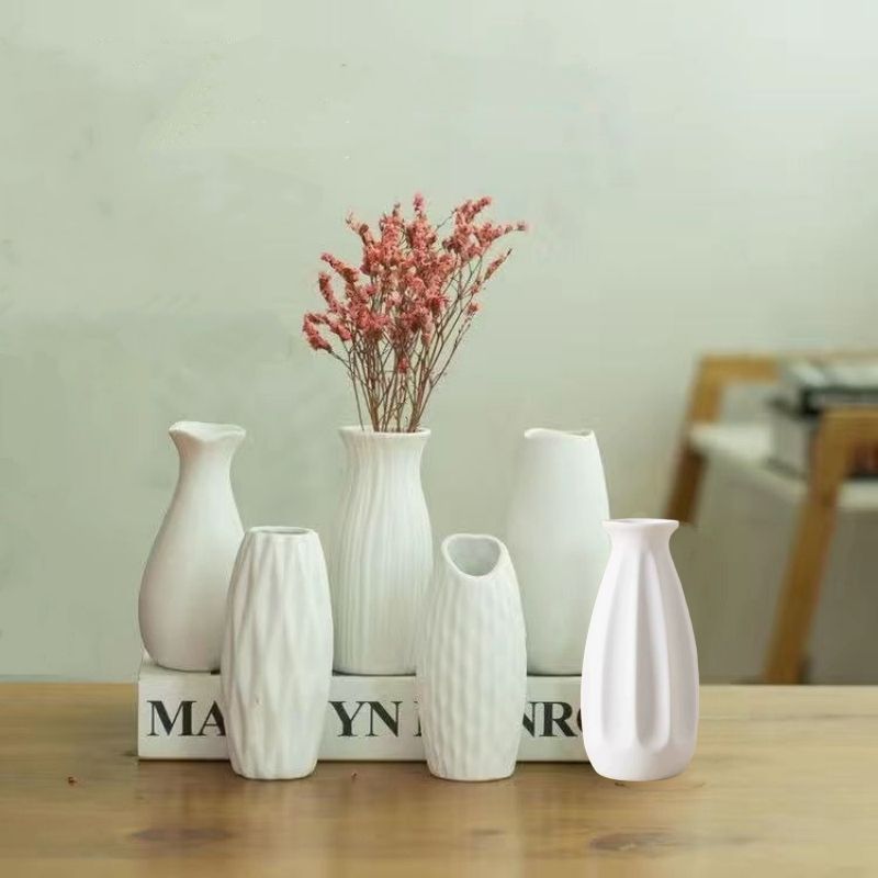 TATEE - set 6 Floreros cerámica Adornos 13cm  Estilo nórdico Blanco