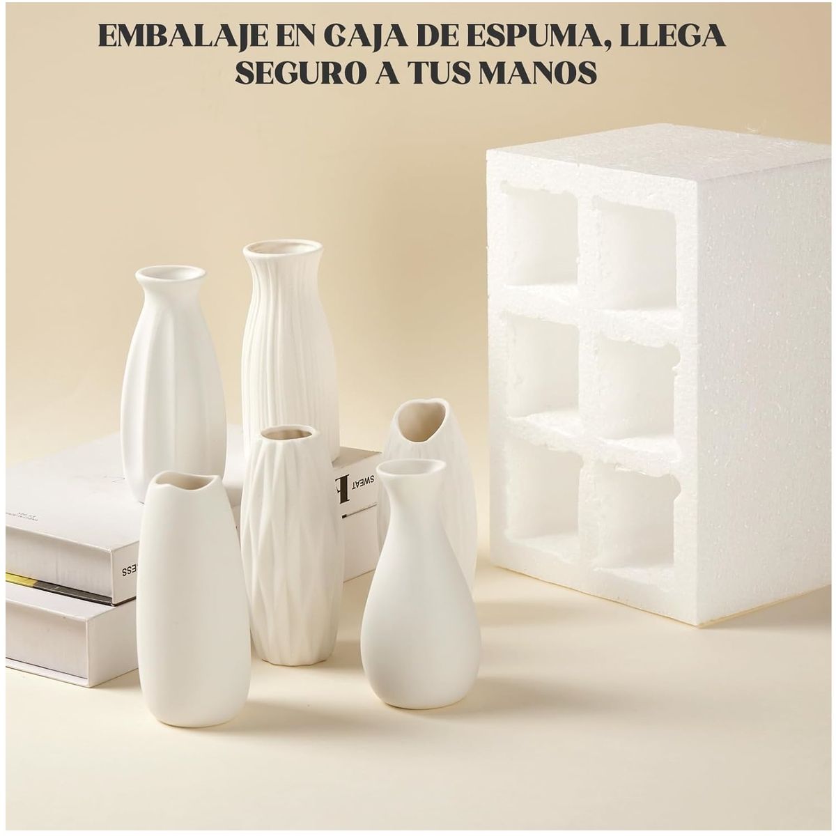 TATEE - set 6 Floreros cerámica Adornos 13cm  Estilo nórdico Blanco