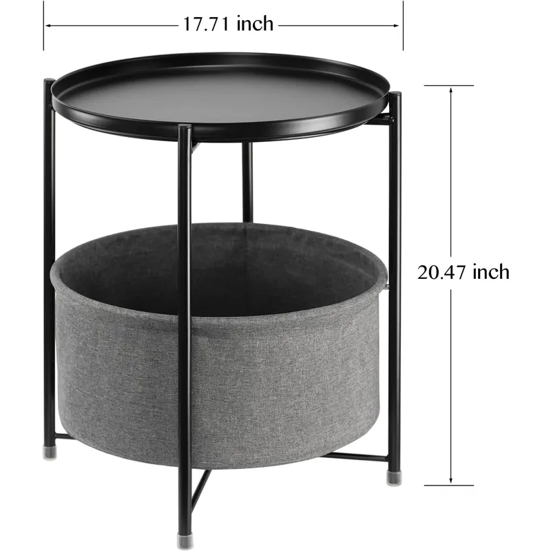 YOMYM - Round Side Table with Fabric Storage Basket