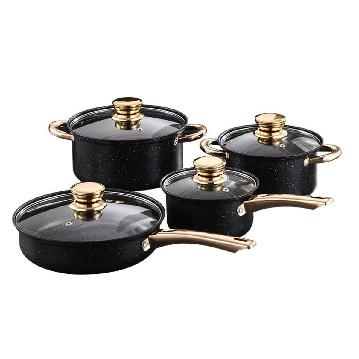 TATEE - Bateria De Cocina Olla Antiadherentes Sartén Traje 8pcs Negro