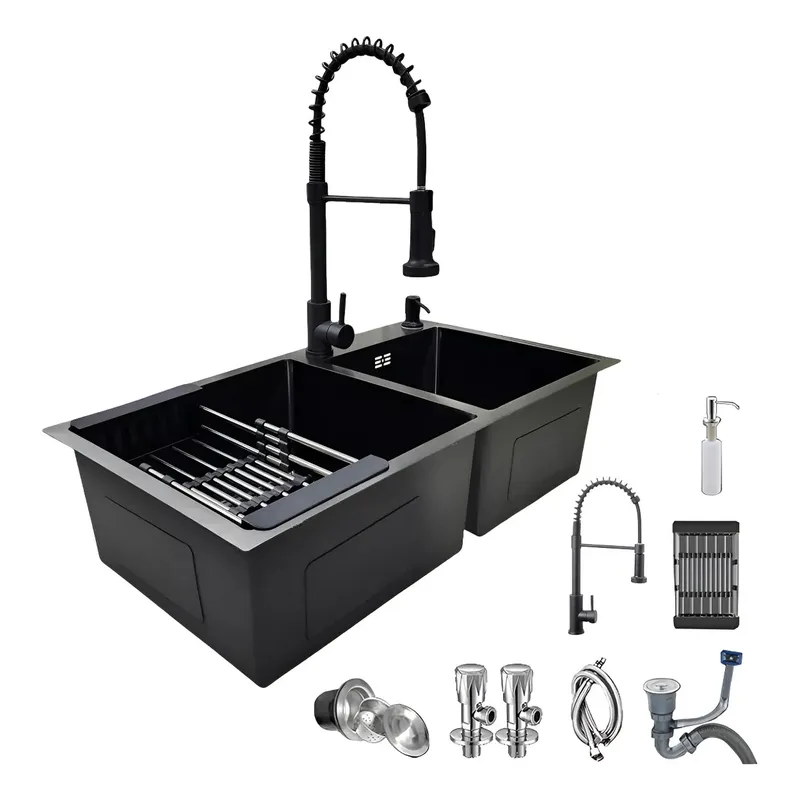 KUANGYE - Lavaplatos De Cocina Empotrable 78x43cm Con Accesorios Negro