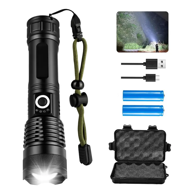 SUPERCENTER - Linterna Led Zoom Tactica Recargable Potentes Impermeable Blanco Negro