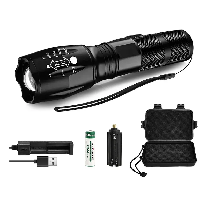 SUPERCENTER - Linterna Led Recargable Caza Potente Linterna Tactica Milita Negro