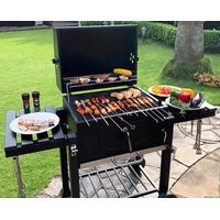 Parrilla A Carbón Con Ruedas Y 2 Bandejas Laterales Negro