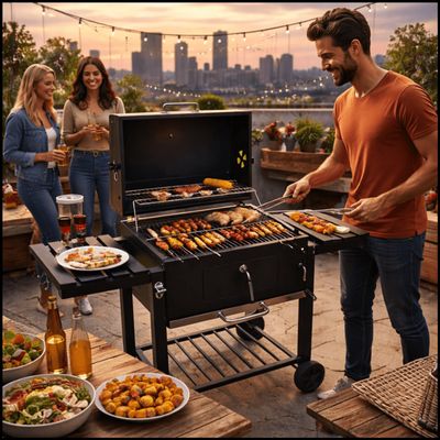 Imagen 2 del producto Parrilla A Carbón Con Ruedas Y 2 Bandejas Laterales Negro