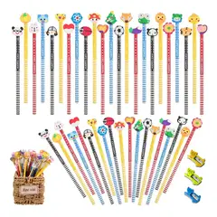 KUANGYE - Set 60 Lápices Con 3 Sacapuntas Diferentes Diseños Animados