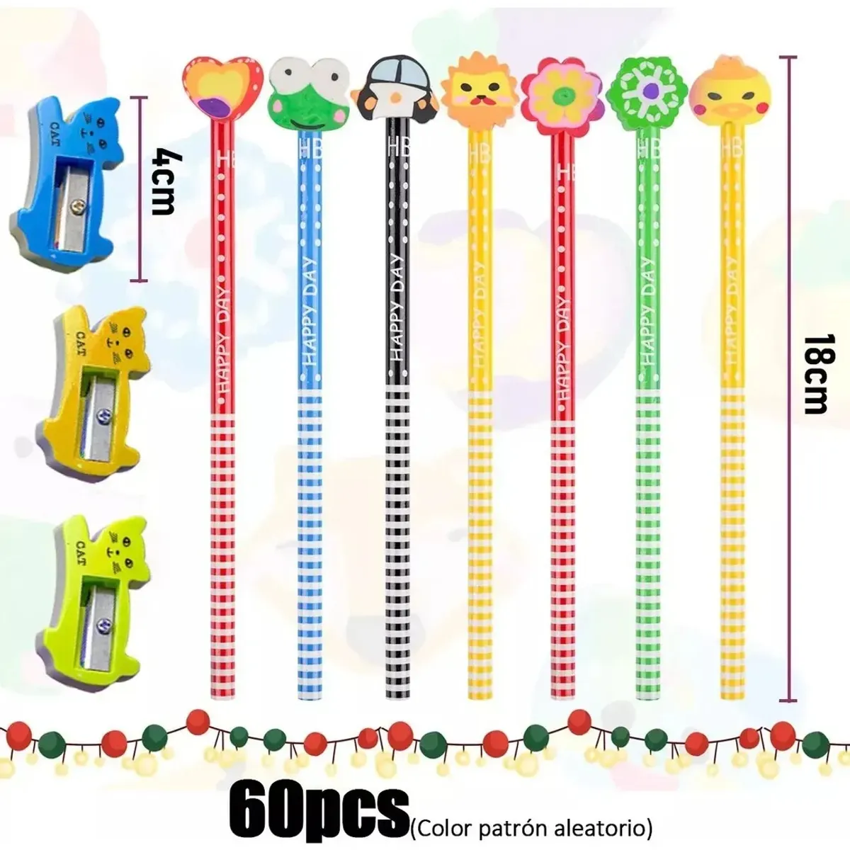 KUANGYE - Set 60 Lápices Con 3 Sacapuntas Diferentes Diseños Animados