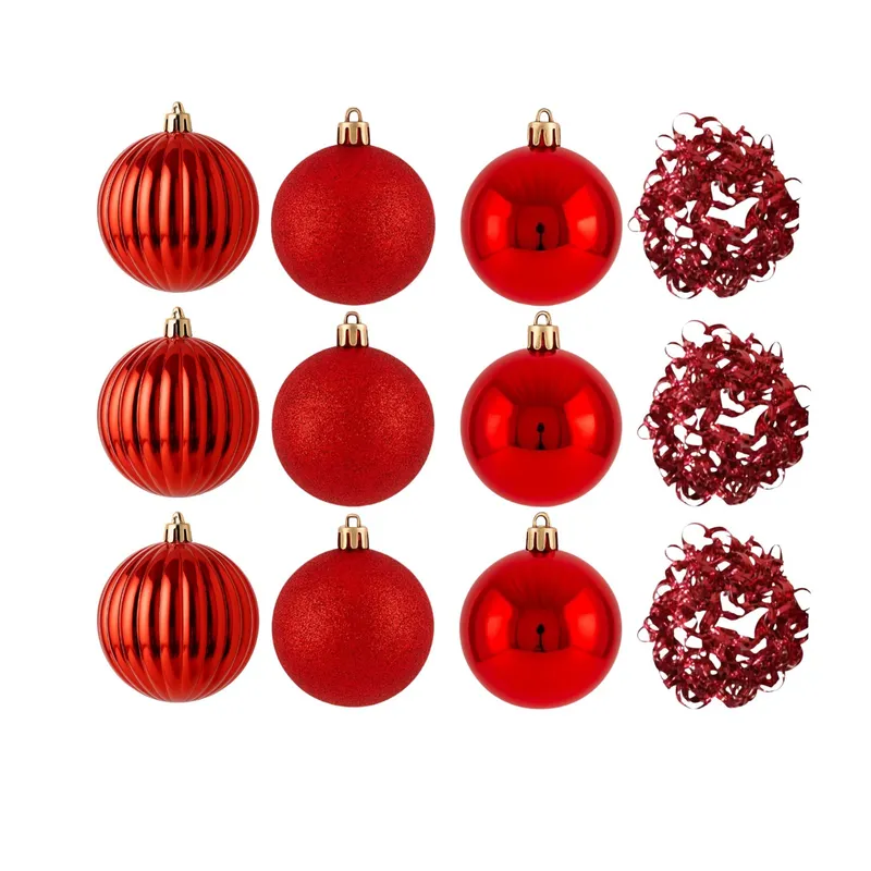 GENERICO - Set 12 Adornos Navideños Bambalinas Rojo 6cm Decoración