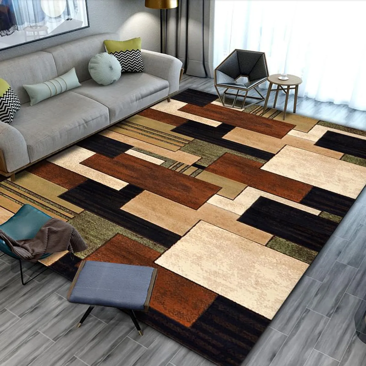 GENERICO - ALFOMBRA con diseño Tetris marrón elegante moderno 200X240 mp