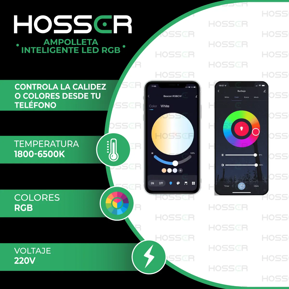 HOSSER - Ampolletas Led E27 Hosser Inteligente Led 9W RGB App Tuya X2