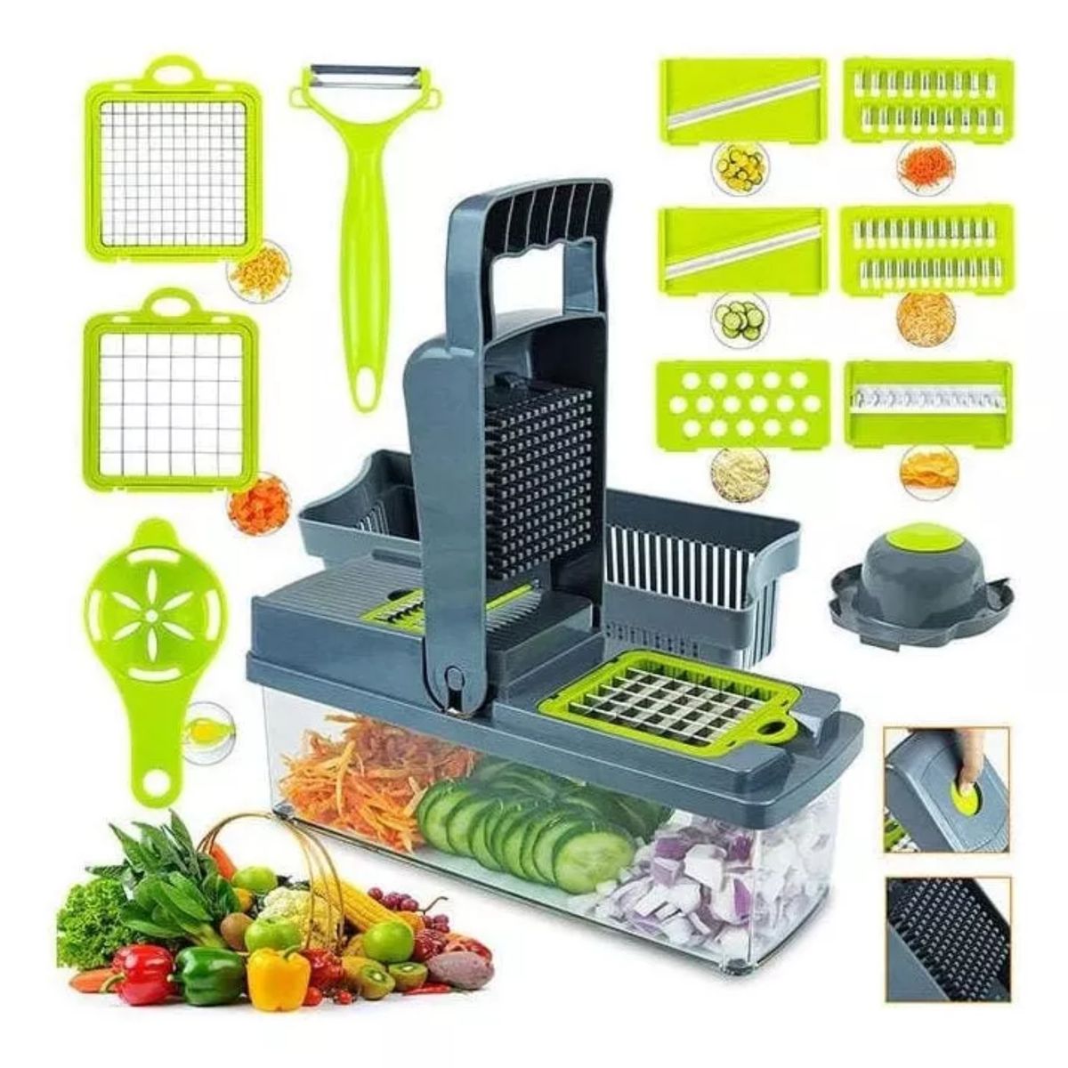 MOVI - Cortador, Rallador y Picador de Frutas y Verduras Manual 14 en 1