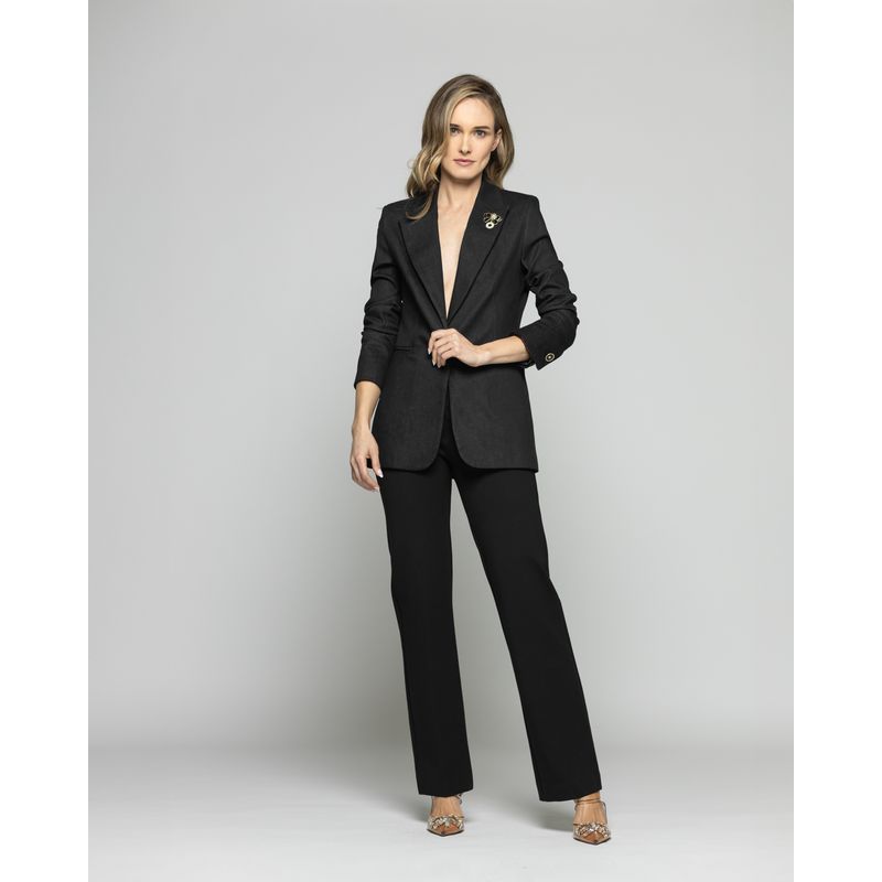 LUDOVICA - Blazer Mujer Jacarandá Clásico Con Prendedores Denim Negro