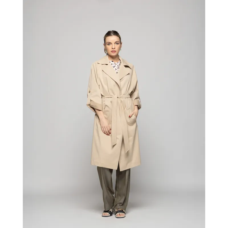 LUDOVICA - Trench Mujer Jazmín Largo Clásico Con Cinturón Beige