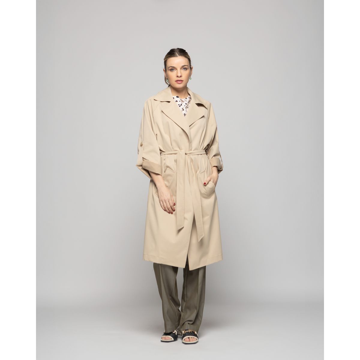 LUDOVICA - Trench Mujer Jazmín Largo Clásico Con Cinturón Beige Ludovica