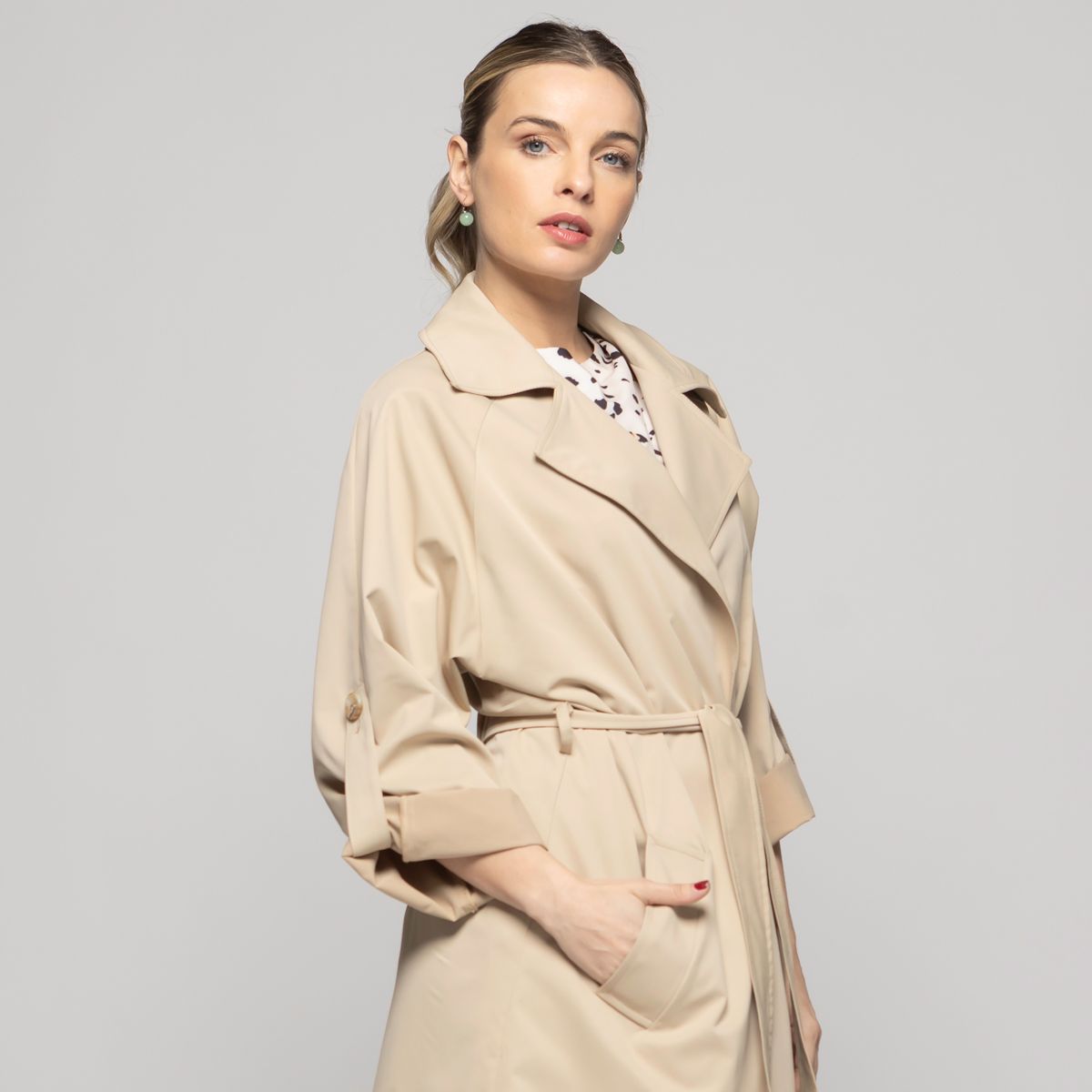 LUDOVICA - Trench Mujer Jazmín Largo Clásico Con Cinturón Beige Ludovica