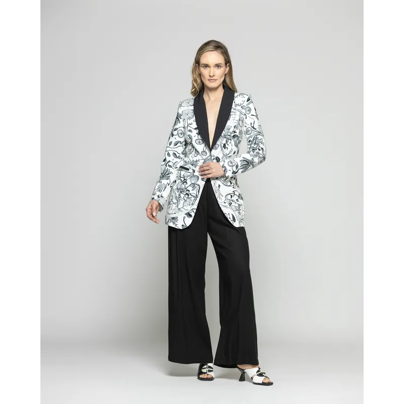 LUDOVICA - Blazer Mujer Lirio Clásico Estampado Botánico Negro