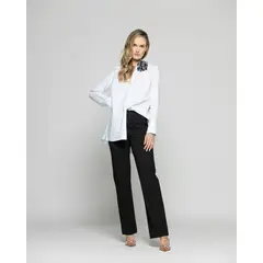 LUDOVICA - Blusa Mujer Clavel Camisera Algodón Manga Larga Detalle Flor