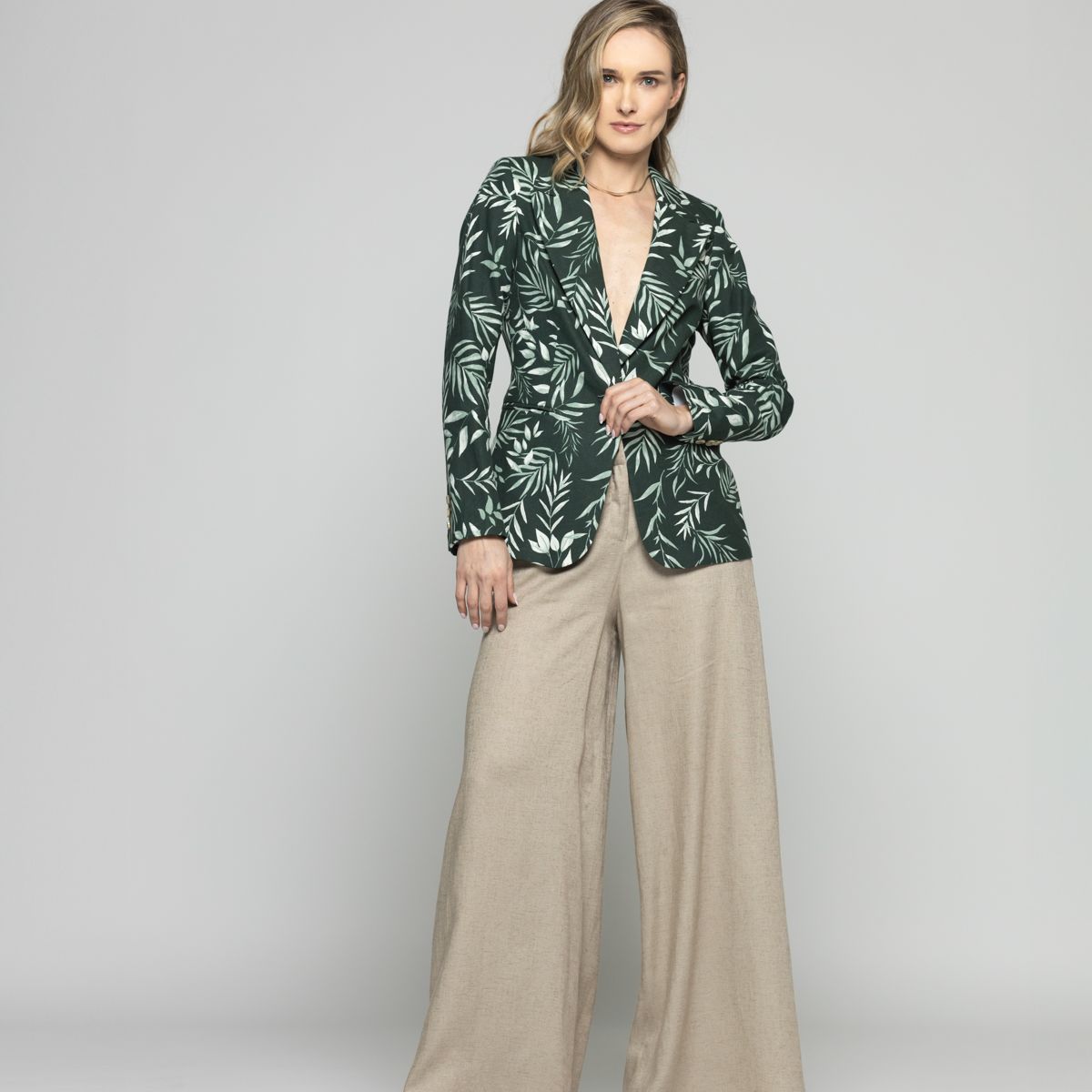 LUDOVICA - Blazer Mujer Magnolia Clásico Estampado Hojas Verde Ludovica
