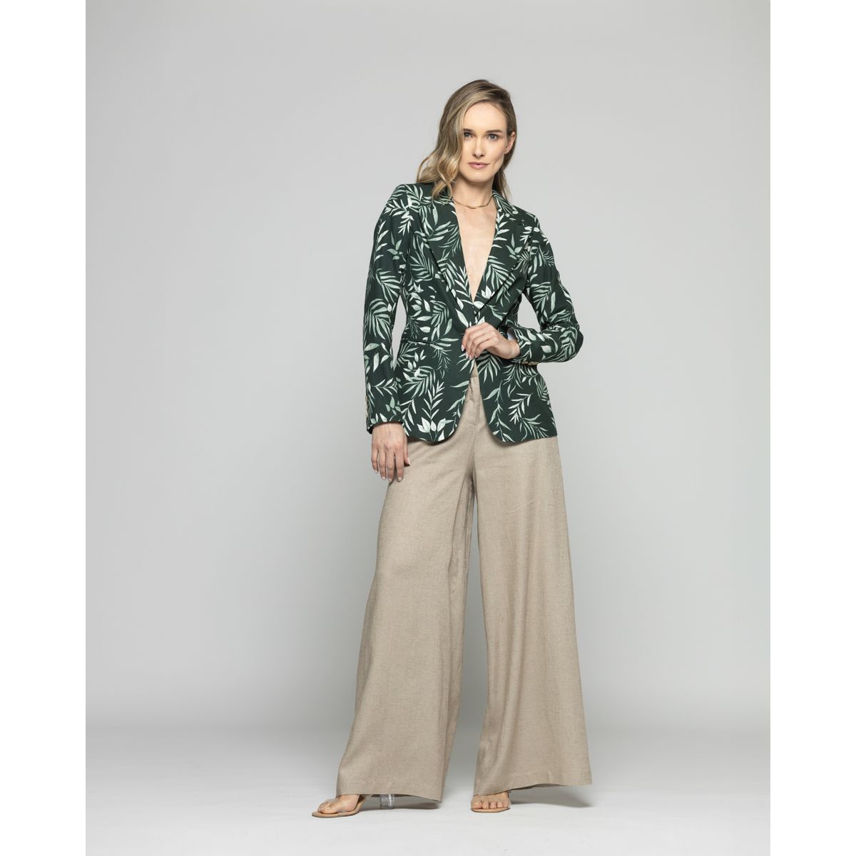 LUDOVICA - Blazer Mujer Magnolia Clásico Estampado Hojas Verde Ludovica