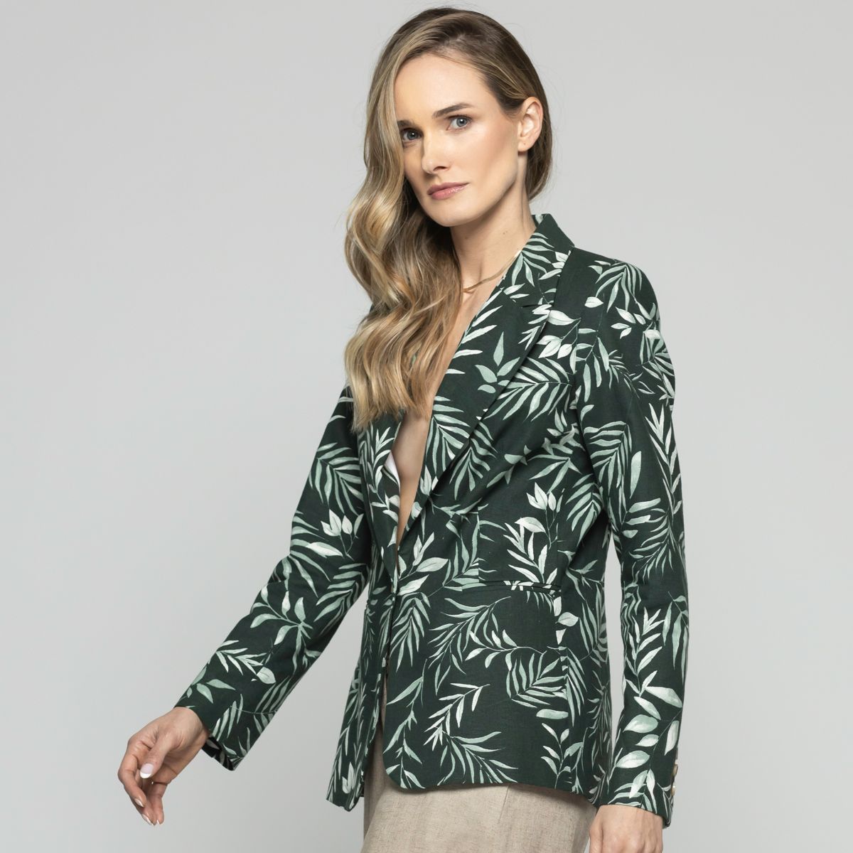 LUDOVICA - Blazer Mujer Magnolia Clásico Estampado Hojas Verde Ludovica