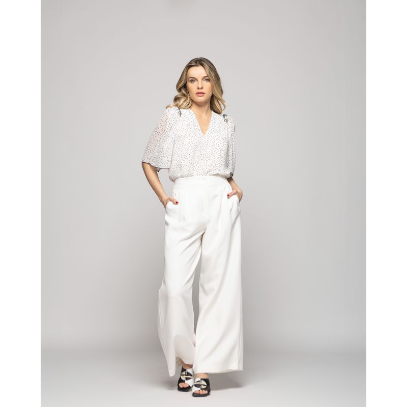 LUDOVICA - Blusa Mujer Bouvardia Escote V Mini Lunares Blanca