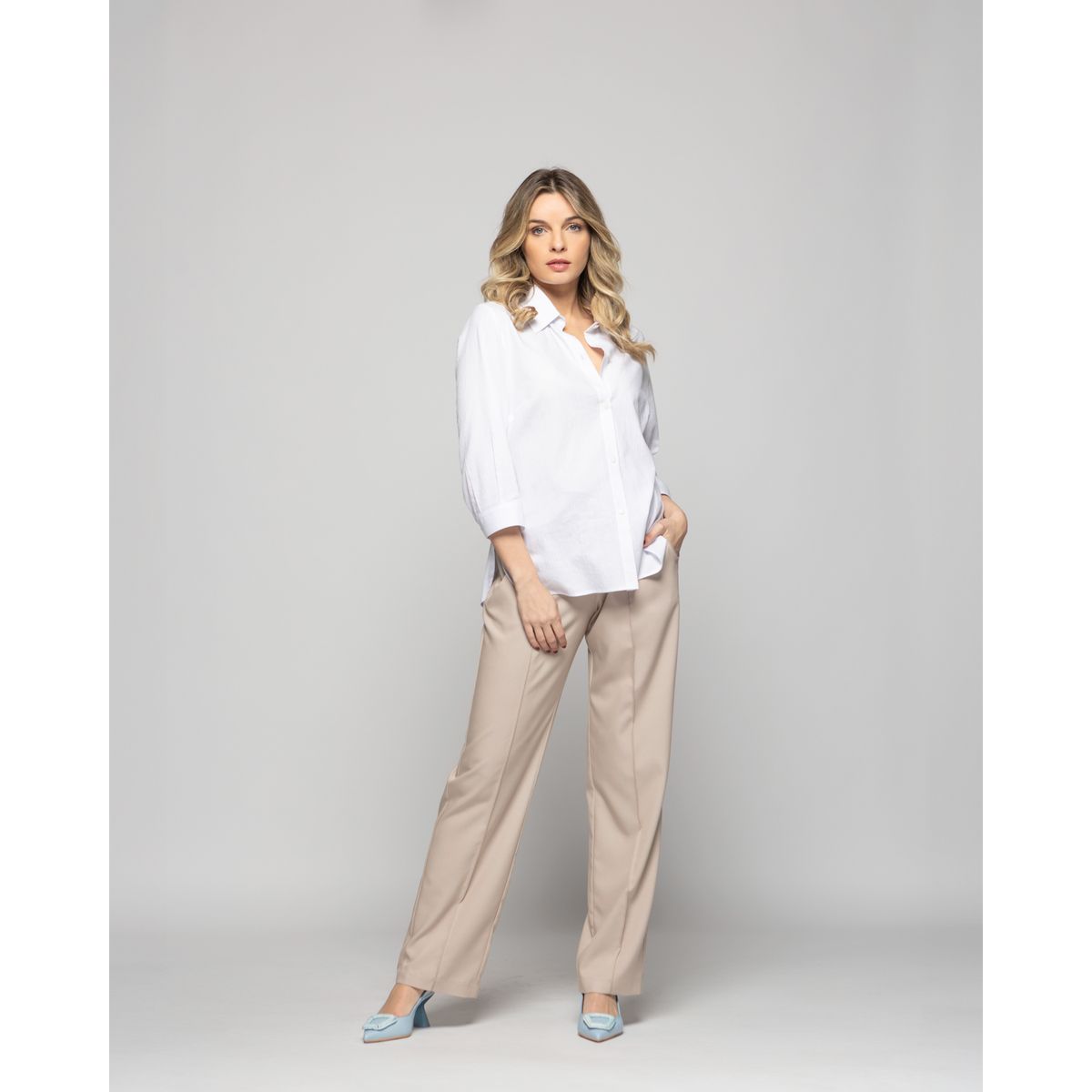 LUDOVICA - Blusa Mujer Dalia Algodón Camisera Manga 3/4 Blanca Ludovica