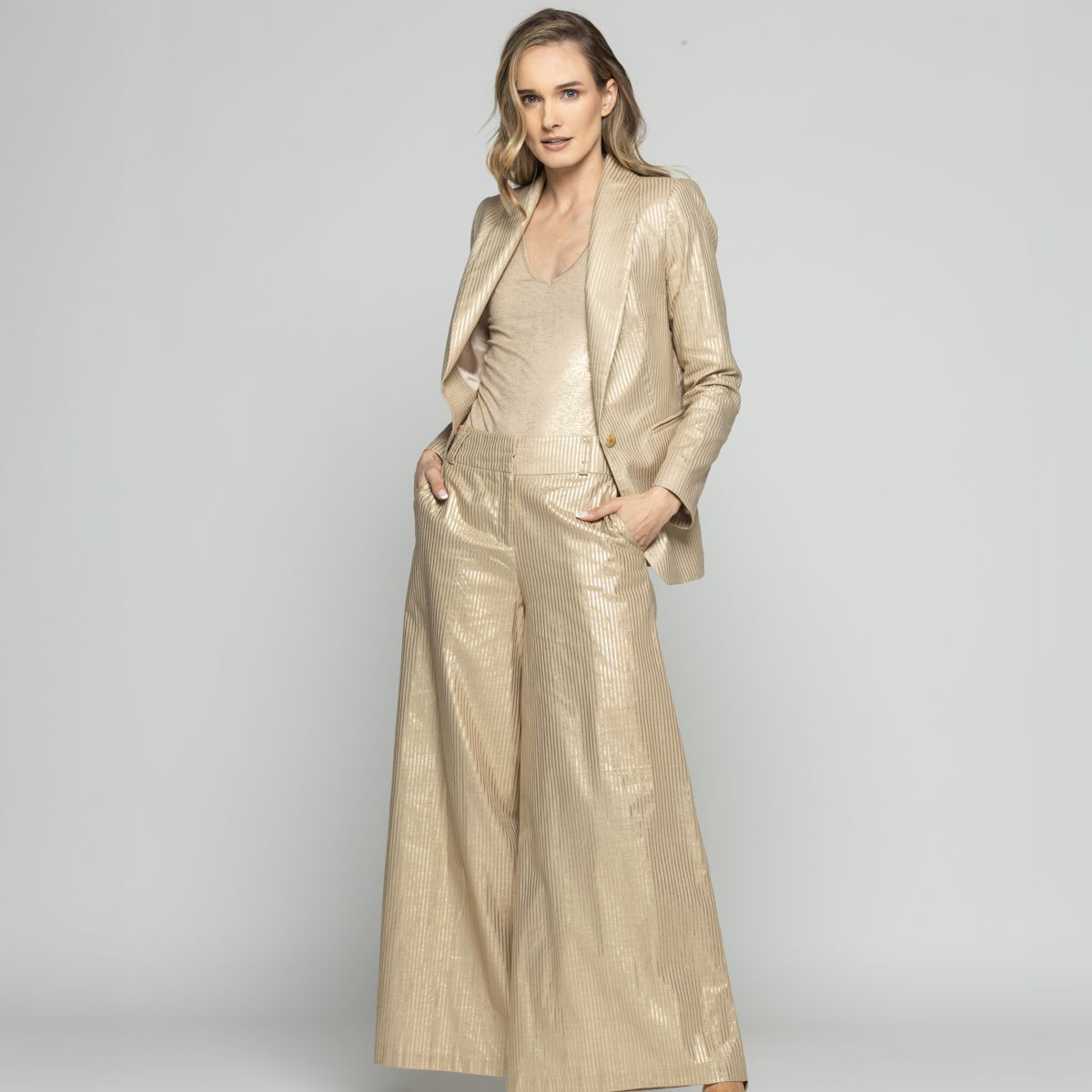 LUDOVICA - Blazer Mujer Iris Largo Clásico Algodón Folia Beige Ludovica