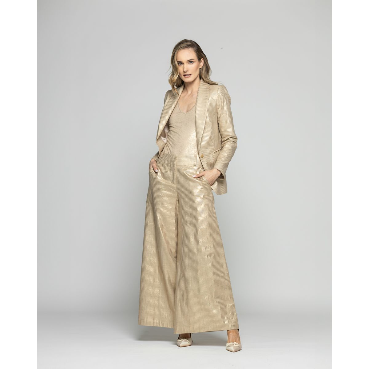 LUDOVICA - Blazer Mujer Iris Largo Clásico Algodón Folia Beige Ludovica