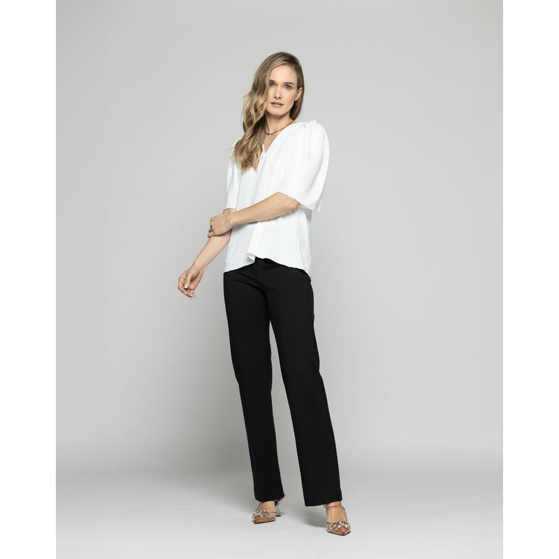 LUDOVICA - Blusa Mujer Caléndula Escote V Media Manga Blanca Crudo