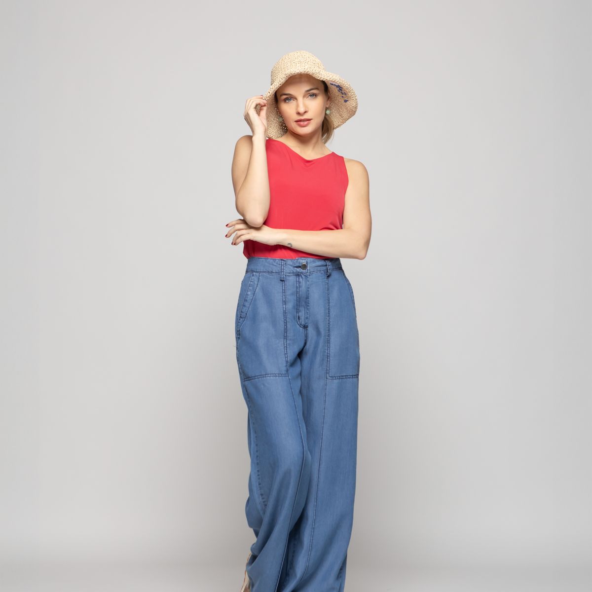 LUDOVICA - Polera Mujer Pensamiento Cuello Redondo Sin Mangas Ajustada Rojo Frutilla Ludovica