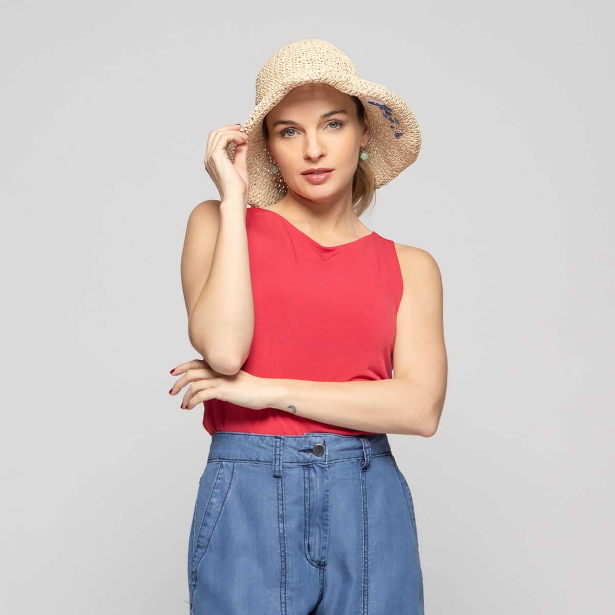 LUDOVICA - Polera Mujer Pensamiento Cuello Redondo Sin Mangas Ajustada Rojo Frutilla Ludovica