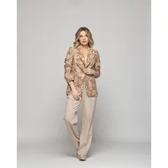 LUDOVICA - Blazer Mujer Magnolia Clásico Estampado Hojas Beige