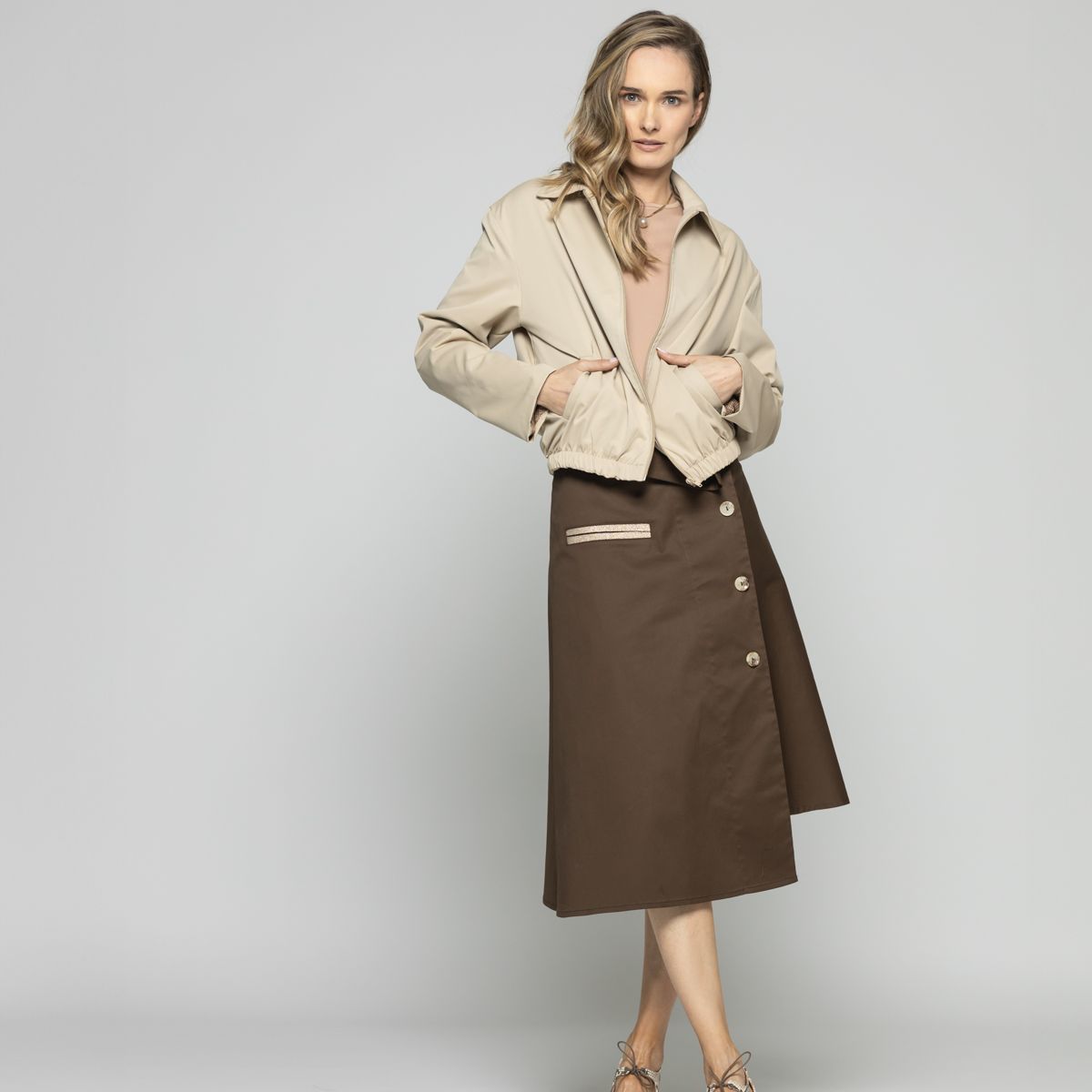 LUDOVICA - Chaqueta Mujer Hortensia Cazadora Bomber Beige Ludovica