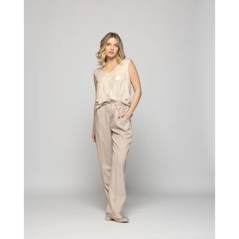 LUDOVICA - Polera Mujer Peonía Suelta Sin Mangas Efecto Brillante Beige