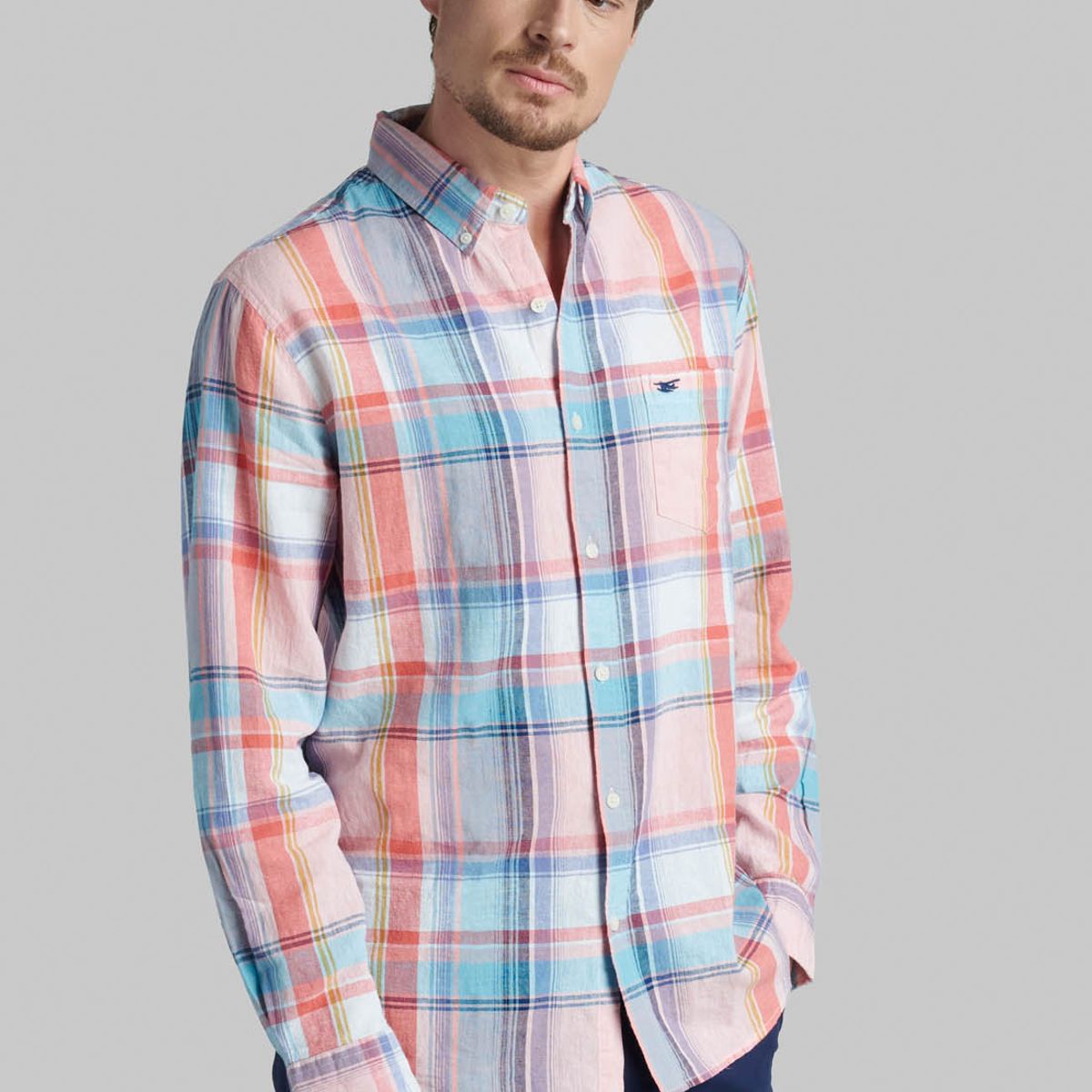 FEROUCH - Camisa Lino Madras Everett Rojo Ferouch