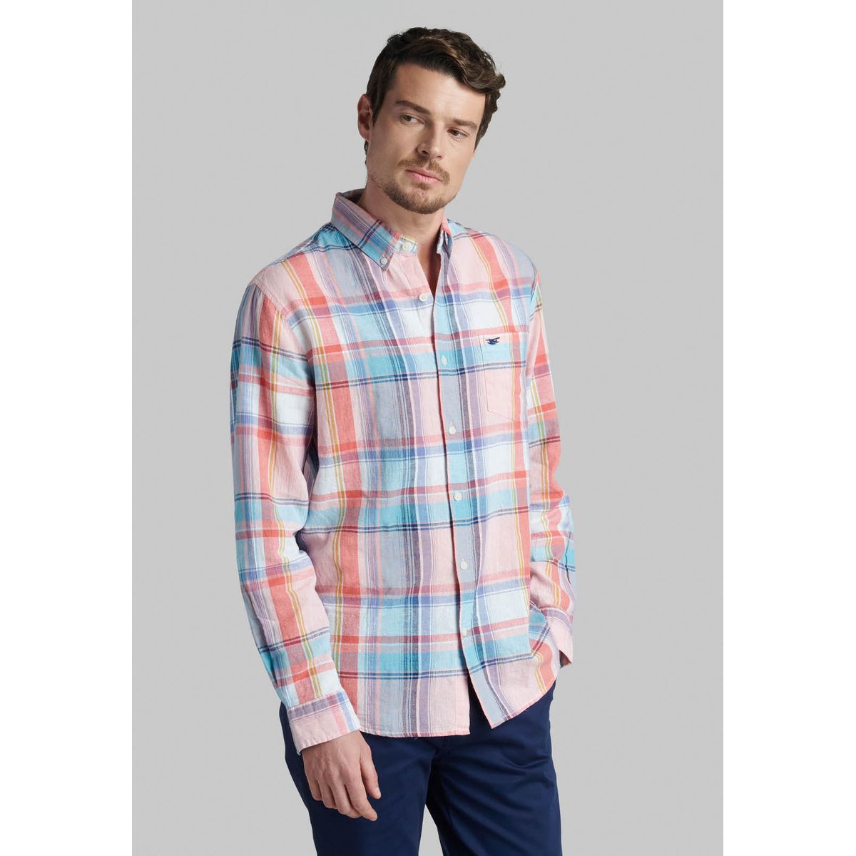 FEROUCH - Camisa Lino Madras Everett Rojo Ferouch