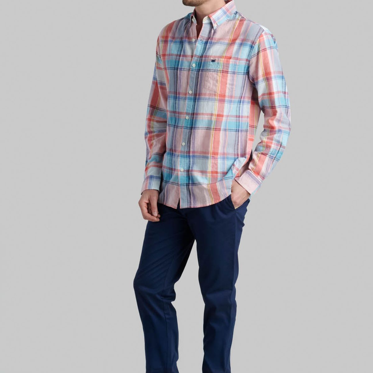 FEROUCH - Camisa Lino Madras Everett Rojo Ferouch