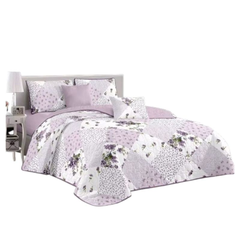 GENERICO - Cubrecama Quilt Verano 1.5 Plazas - Patchwork Lila KFL593