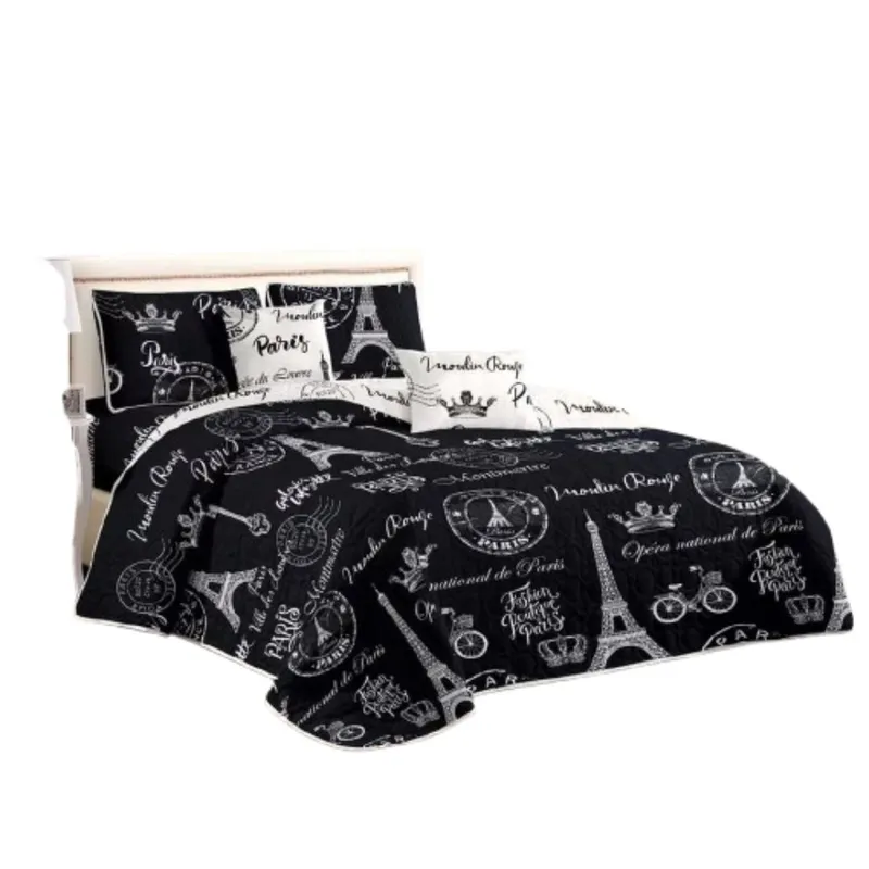 GENERICO - Cubrecama Quilt Verano 1.5 Plazas - Negro Paris Francia FLH718