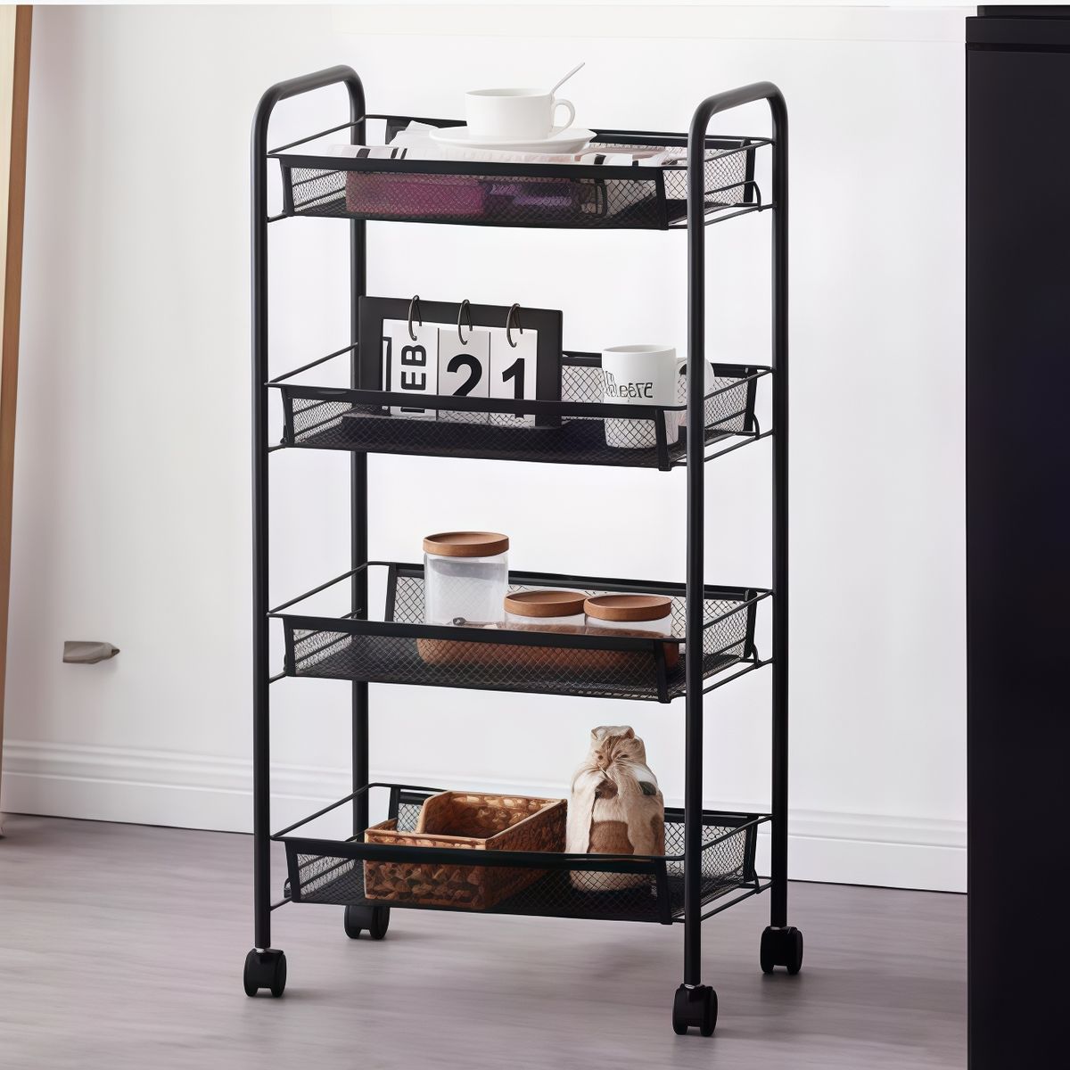 OASIS - Carrito Almacenamiento Organizador 4 Niveles Con Ruedas Negr Negro